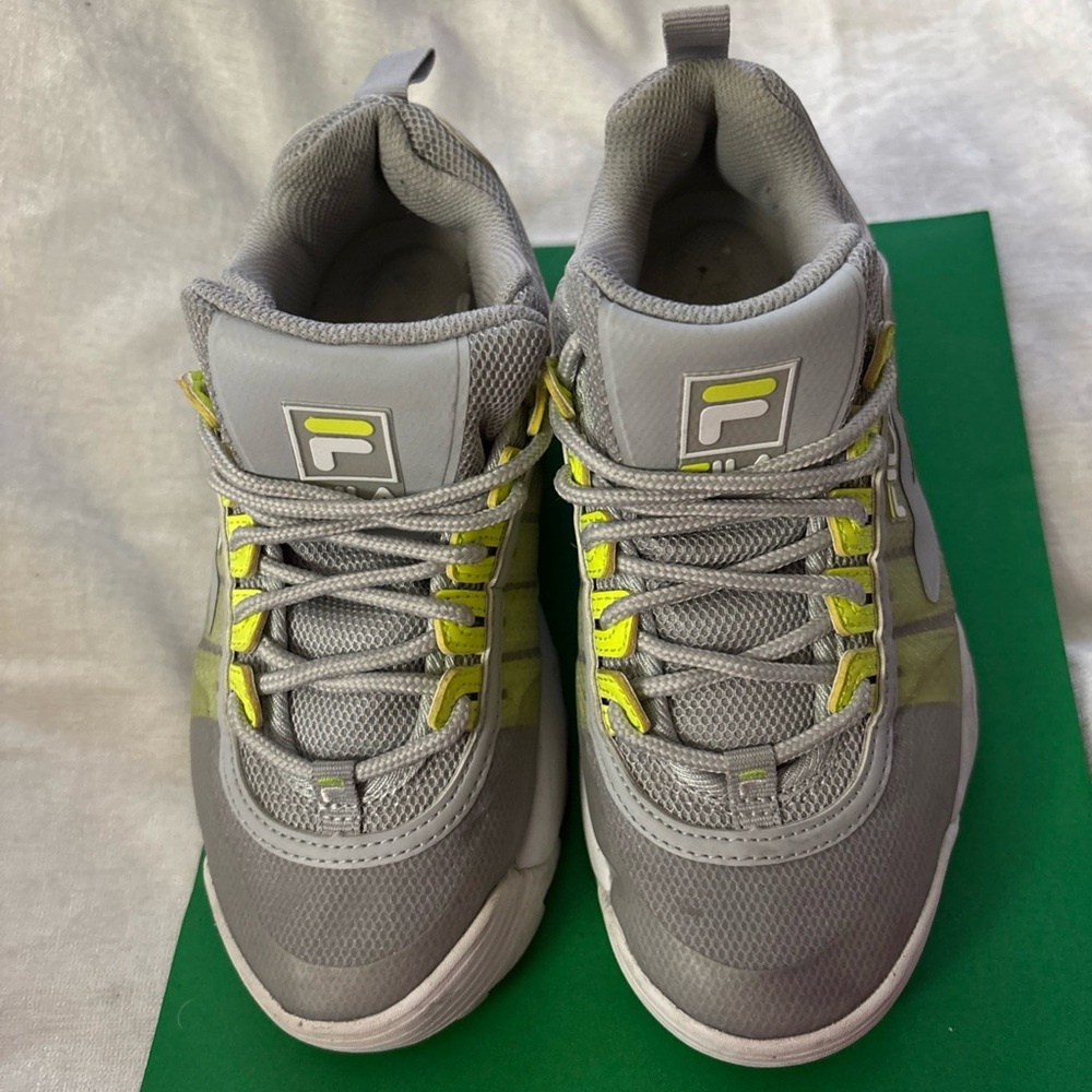 Fila Disruptor 2 Monomesh Grey Neon Green Sneakers Size 5.5 Women's Chunky Sole